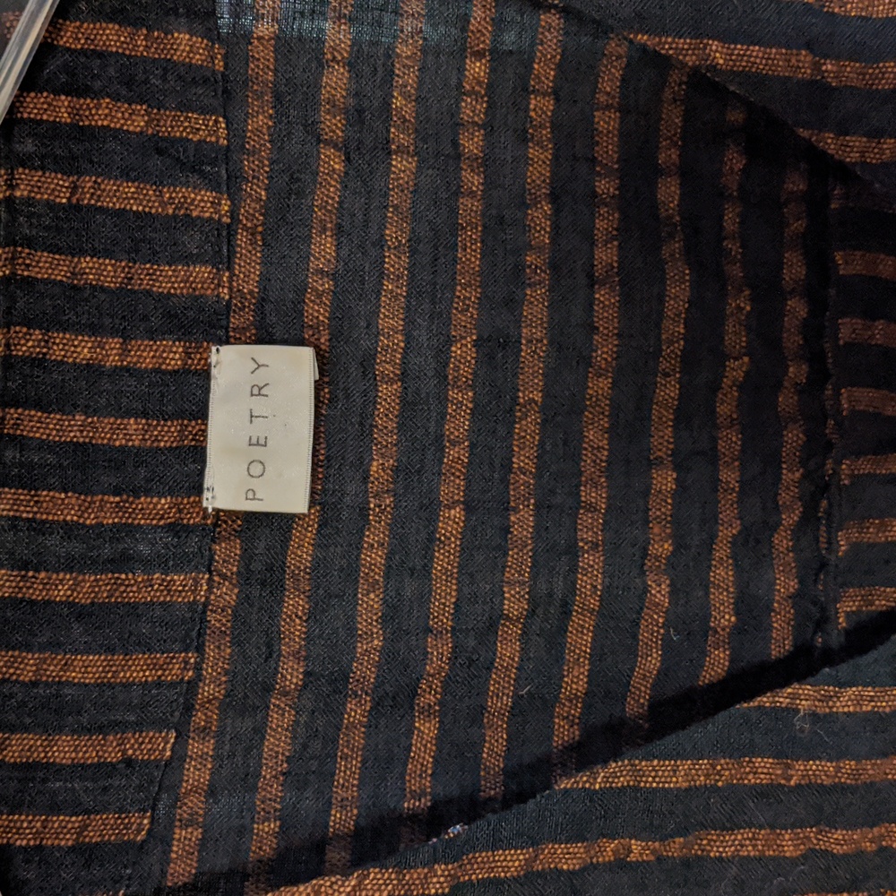 Poetry Tunic Top Linen V-Neck Striped Shirt Women 18 Black Copper Pinstripe - Picture 2 of 6